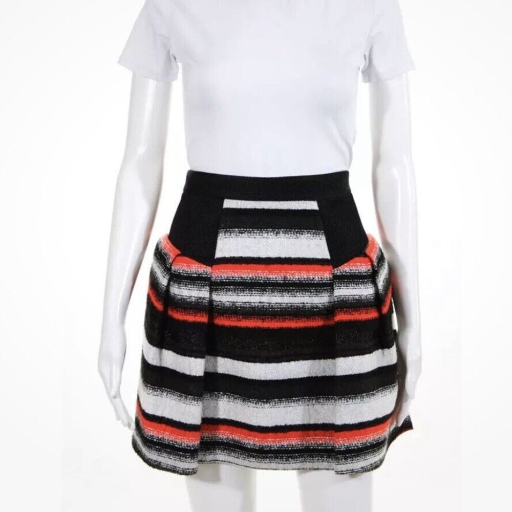 Milly High Waist Tweed Mini Skirt Size 4 Full Striped Black Orange Tulle Lined